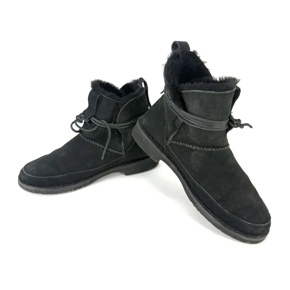 UGG Boots Womens 8 Esther Classic Shearling Winter Bootie 1103809 Black Suede